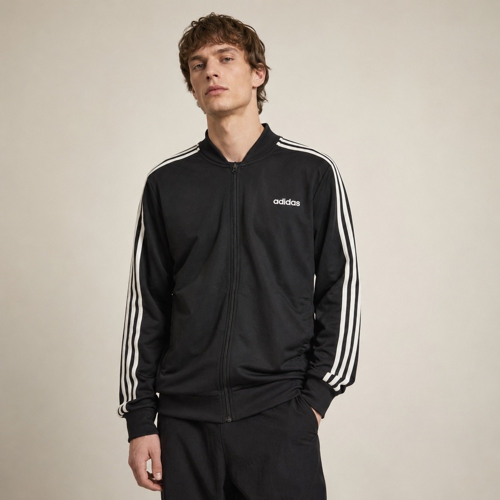 Adidas 3 Stripe Track Jacket Black Full Zip Athletic Zip Up XL